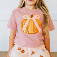 Coquette Pumpkin Sequin Patch Short Sleeve T-Shirt - Kids