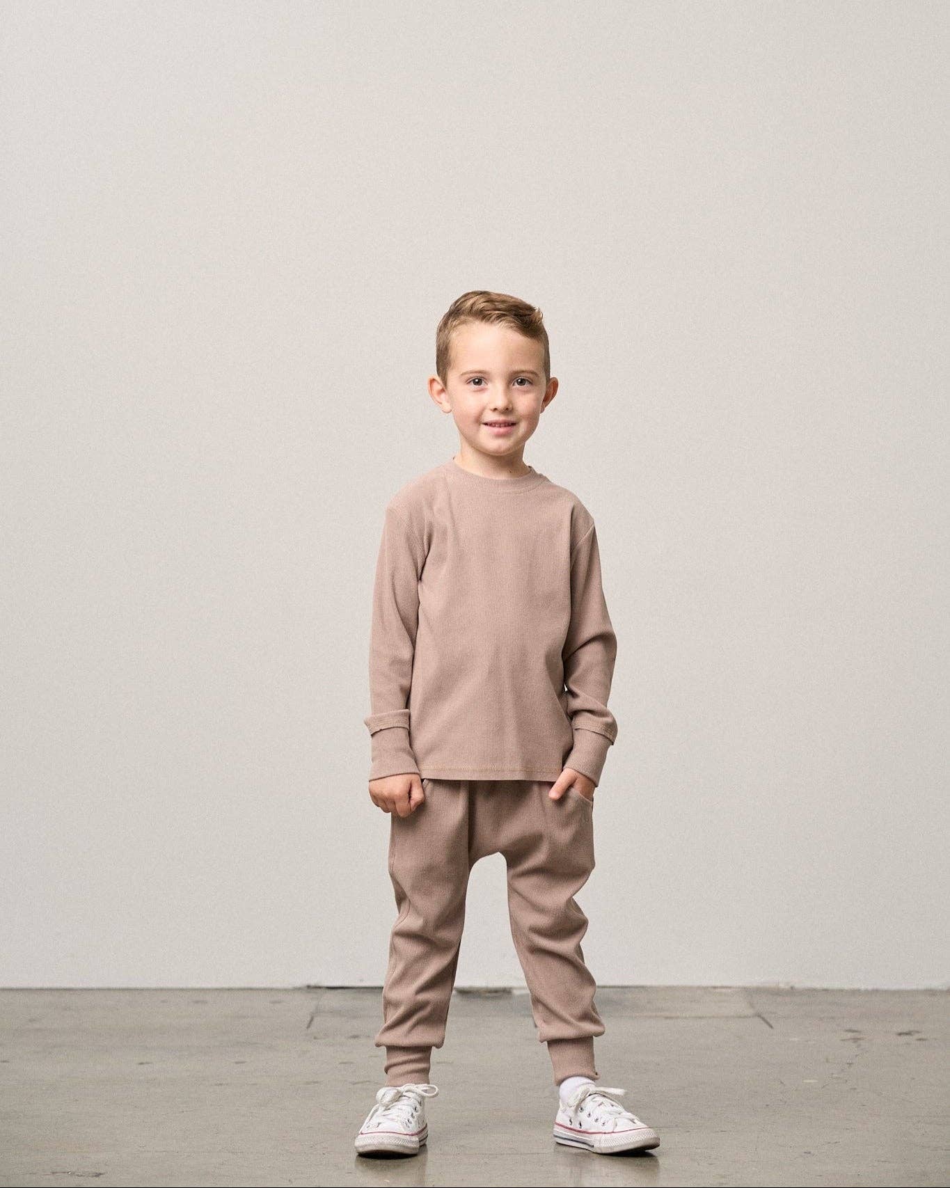 Long Sleeve Ribbed Tee - Mushroom