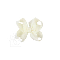 SCALLOPED LACE FLOWER BOW W/ KNOT ON ALLIGATOR CLIP:4.5" Large