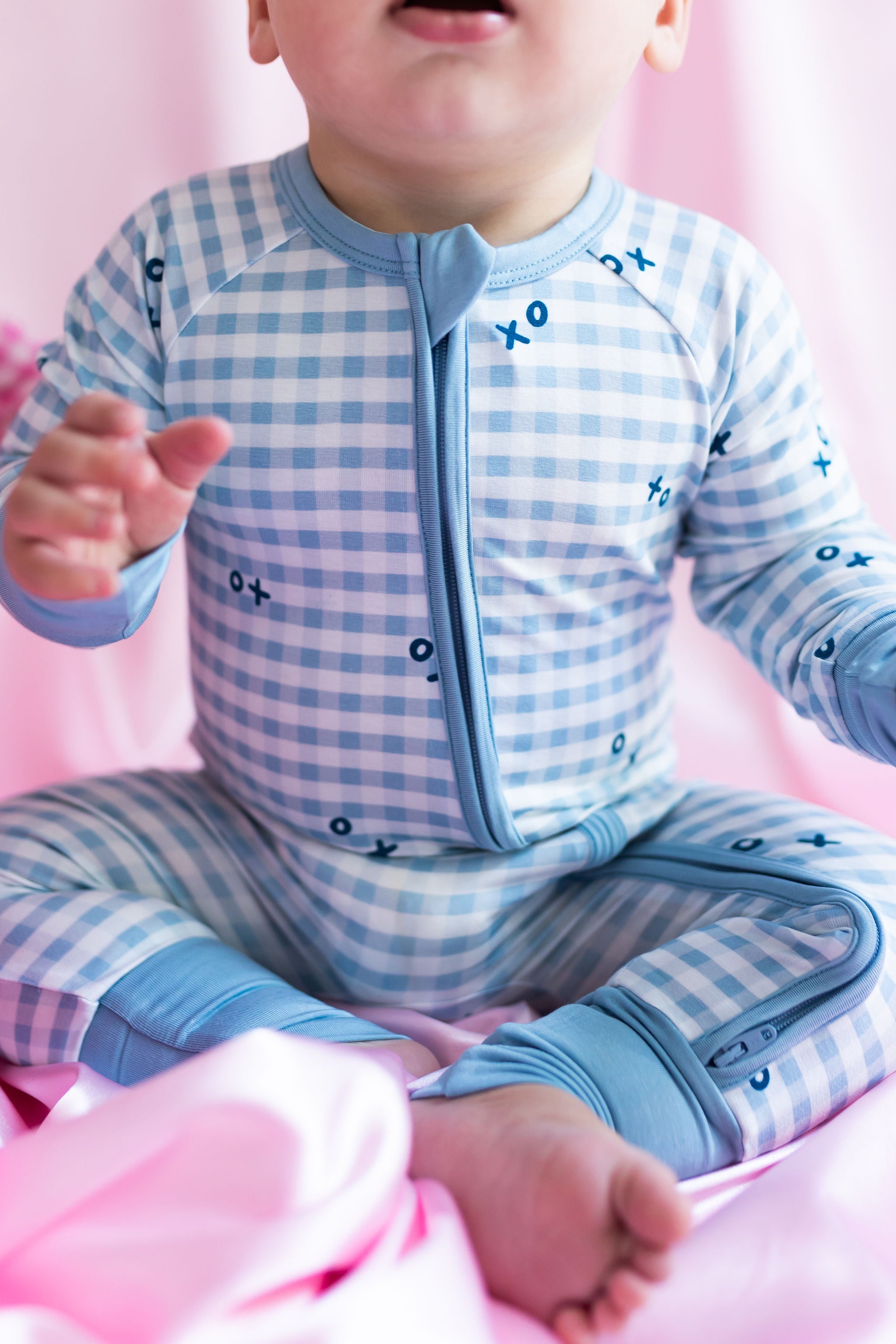 In My Jammers Blue XO Gingham Zipper Romper