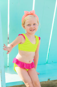 Limeapple Daisy Toddler Crinkle Ruffle Bikini | Lime