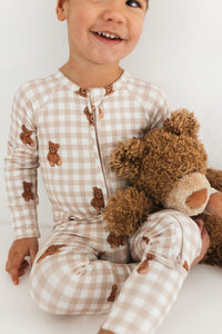 In My Jammers Teddy Gingham Zipper Romper