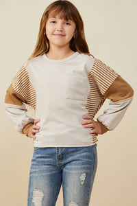 Hayden Girls Stripe and Color Block Knit Top Taupe