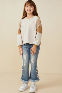 Hayden Girls Stripe and Color Block Knit Top Taupe