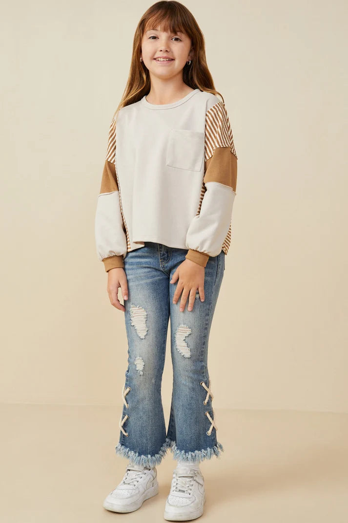 Hayden Girls Stripe and Color Block Knit Top Taupe