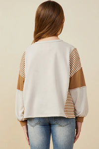 Hayden Girls Stripe and Color Block Knit Top Taupe