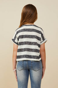 Hayden Heathered Stripe V Neck Knit Top