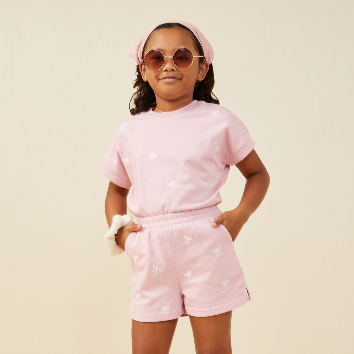 Hayden Girls Bow Embroidered French Terry Top