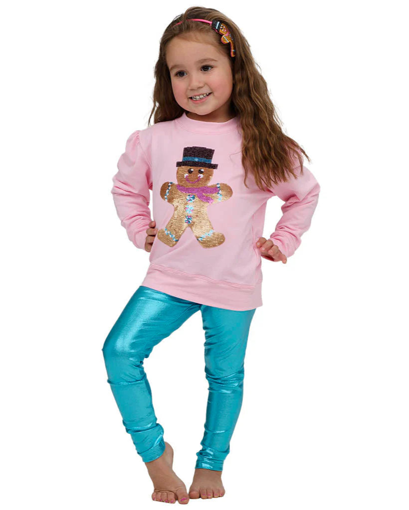 gingerbread in Sequin on Pink Crew Sweatshirt