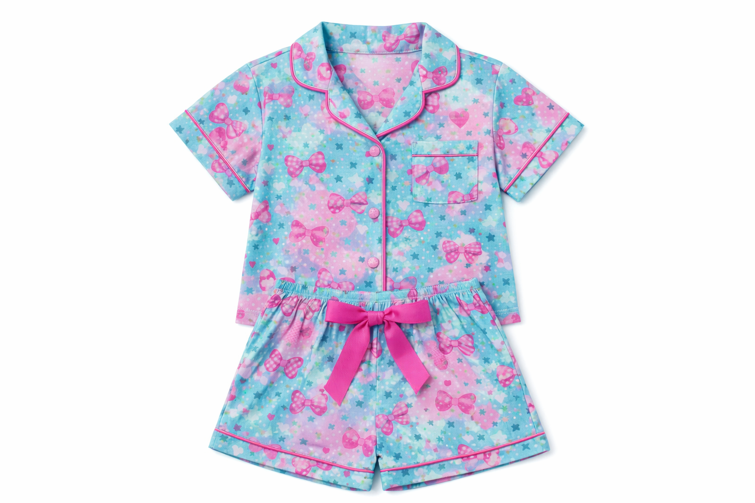 Preppy Goose Cherries Short Sleeve Satin Pajama Short Set