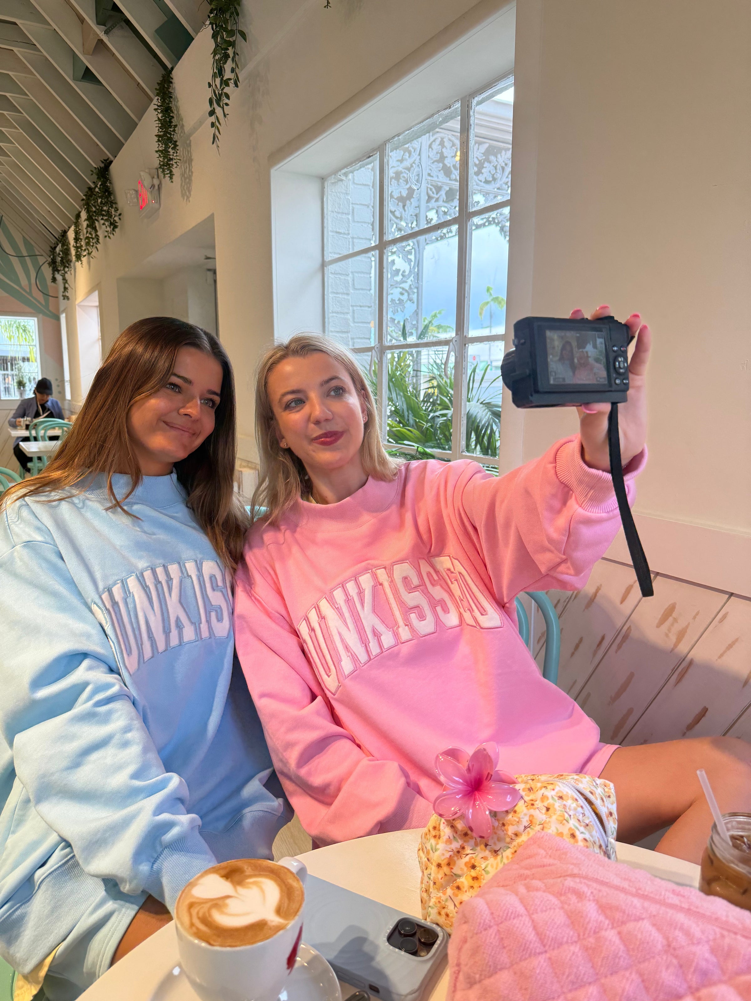 Sunkissed Coconut Lottie Pink Varsity Sunkissed Embroidered Mockneck Sweatshirt 100% Cotton