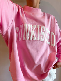 Sunkissed Coconut Lottie Pink Varsity Sunkissed Embroidered Mockneck Sweatshirt 100% Cotton