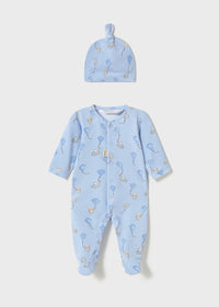 Long onesie w/ hat Sky