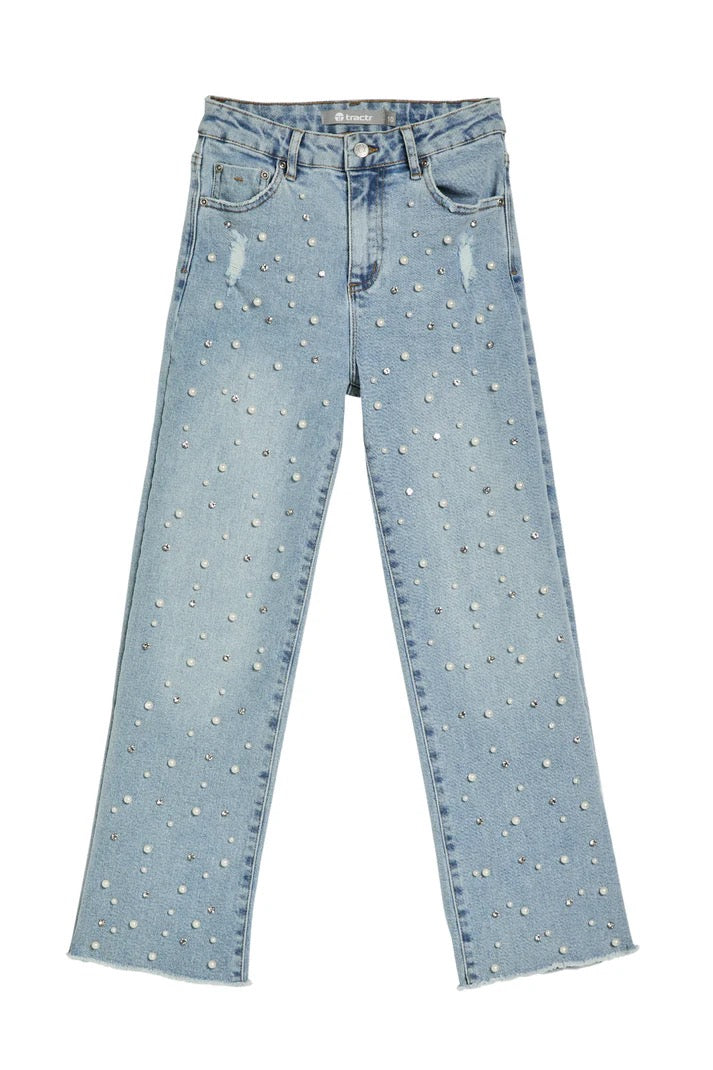 Rhinestone And Pearl Straight Leg