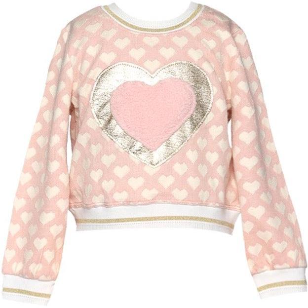 Baby Sara Long Sleeve Top with Faux Leather & Faux Fur Heart Trim