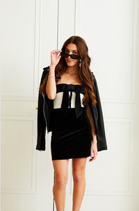 Theme Leni Velour Dress with Big Black Bow