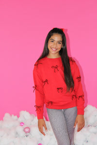 Paper Flower Bow Applique Sweatshirt | Barbados Cherry