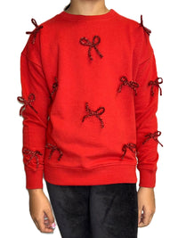 Paper Flower Bow Applique Sweatshirt | Barbados Cherry