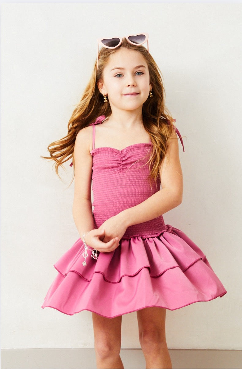 Theme Lola Satin Smocked Ruffle Dress - Rose