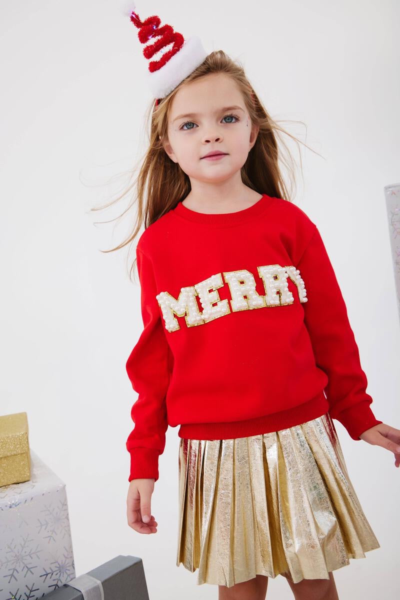 Lola + The Boys Red Merry Pearl Sweatshirt