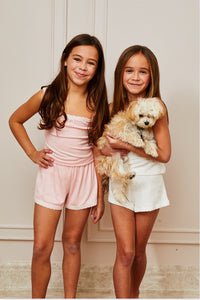 Theme Teddy Light Pink Heart Pointelle Shorts with White Lace