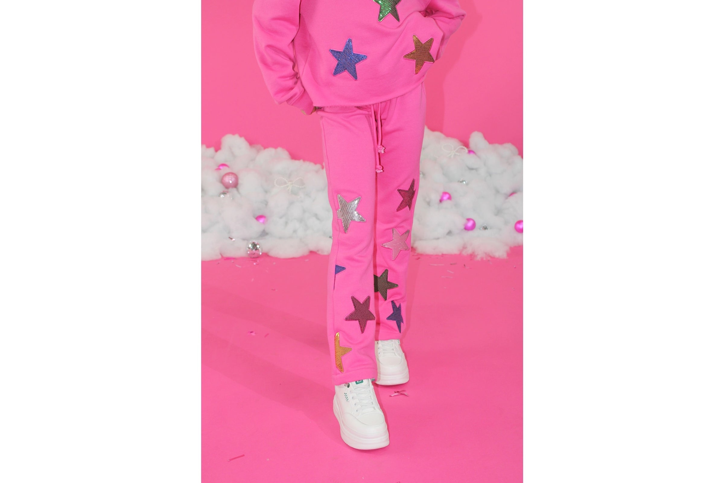 Paper Flower Sequins Stars Applique Pants | Carmine Rose