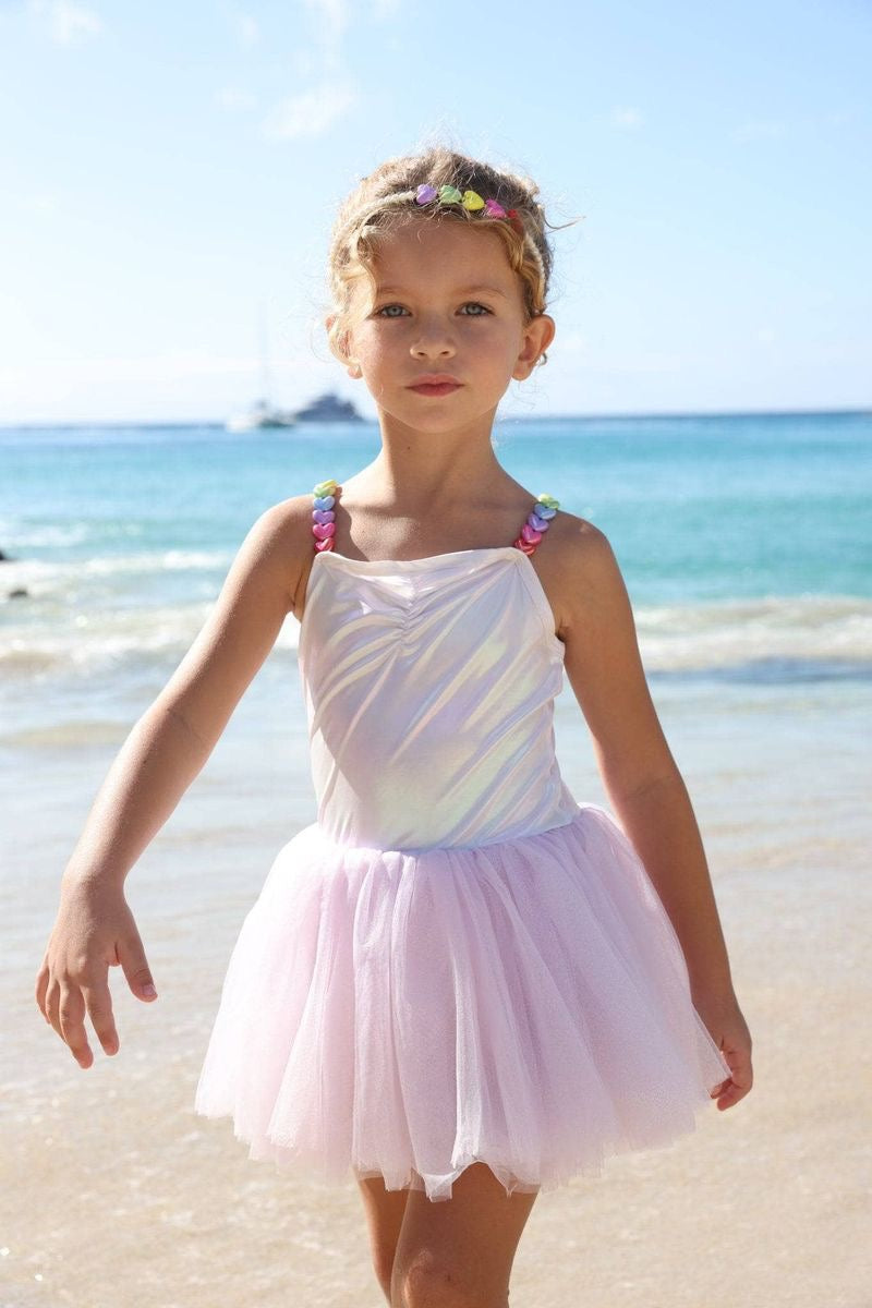 Shiny Hologram Tulle Swim Dress Lavender