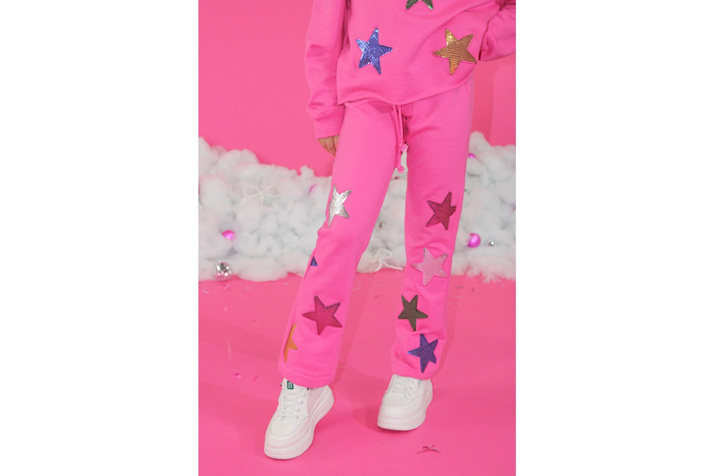Paper Flower Sequins Stars Applique Pants | Carmine Rose