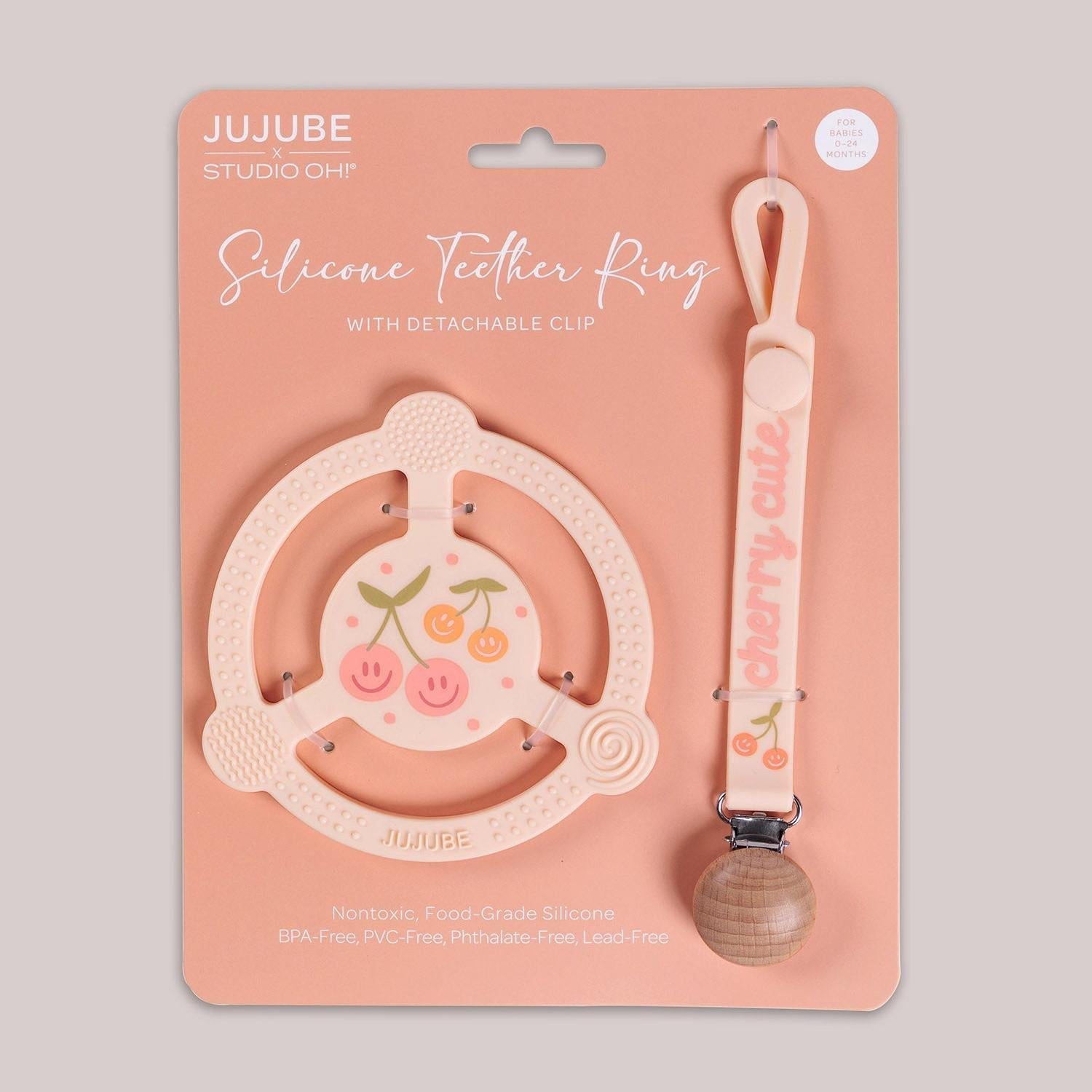 Jujube Silicone Teether Ring & Detachable Clip | Cherry Cute by Doodle By Meg