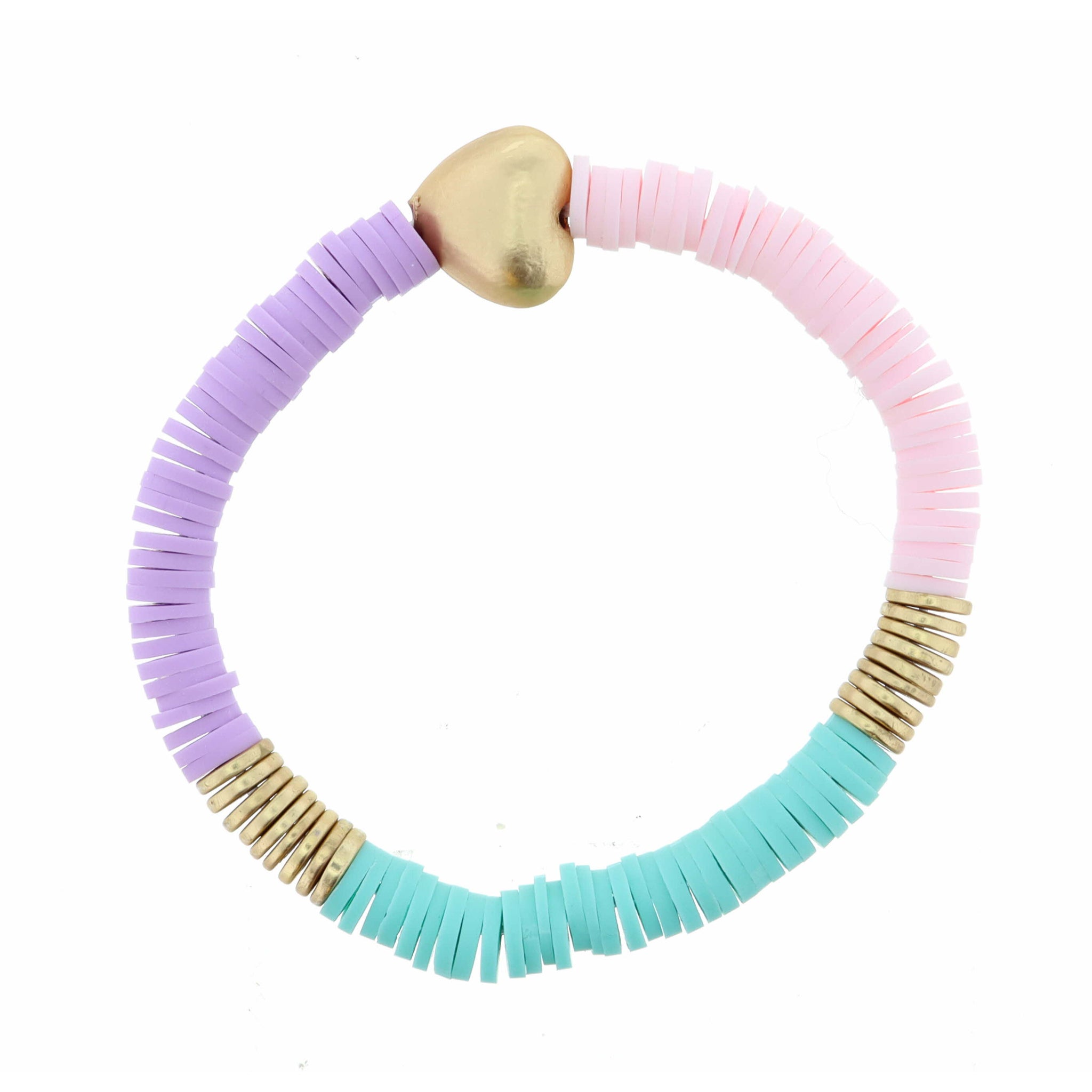 Jane Marie Kids Pink, Lavender, Mint Colorblock Rubber Sequin with 3D Gold Heart Bracelet