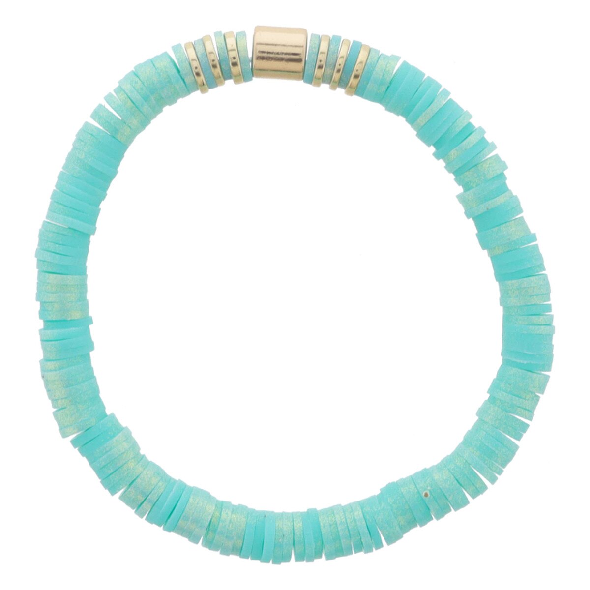 Kids Turquoise Iridescent Rubber Sequins with Gold Bead Accents Bracelet