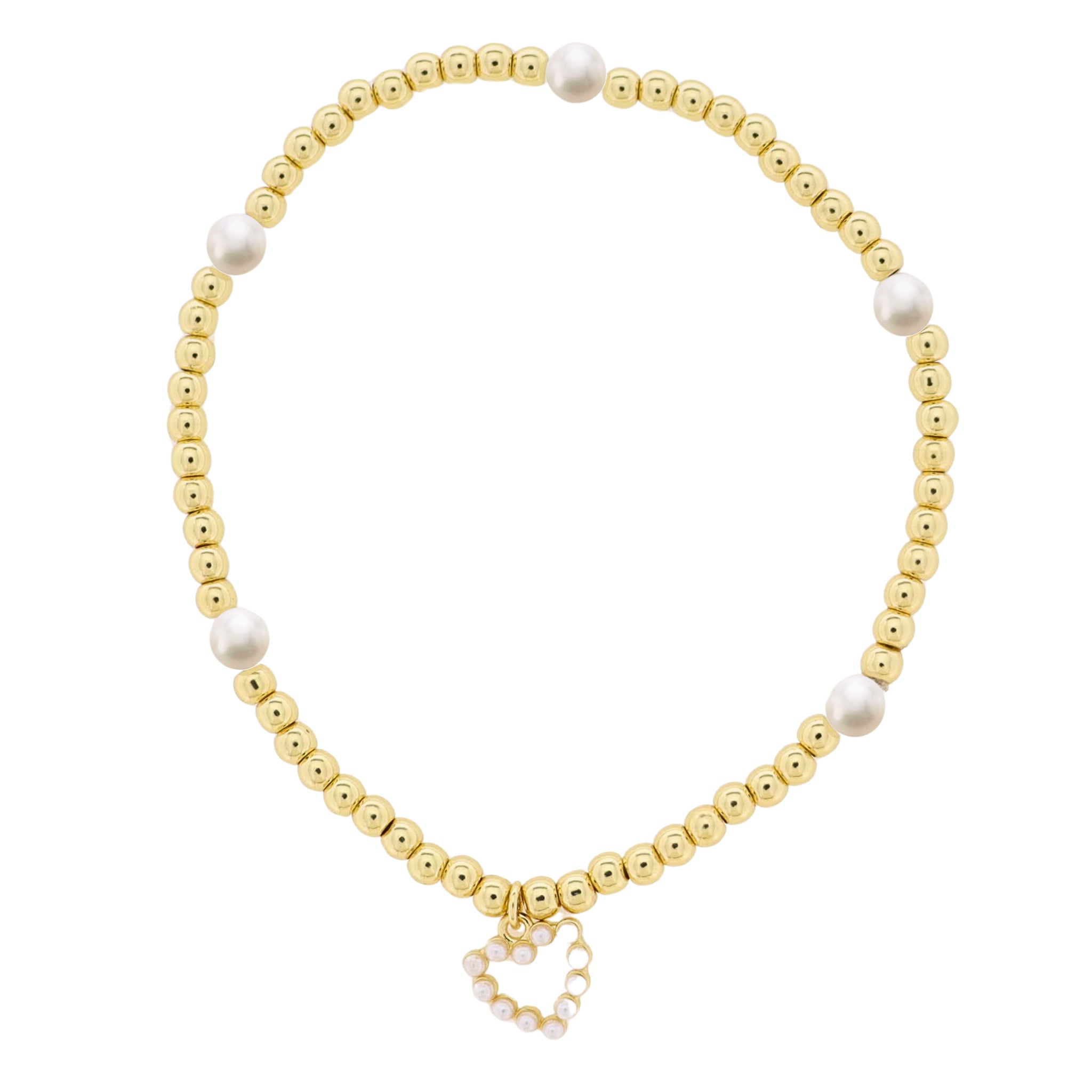 Jane Marie Kids 18K Gold Plated Gold & Pearl Beaded Stretch Bracelet with Pearl Heart