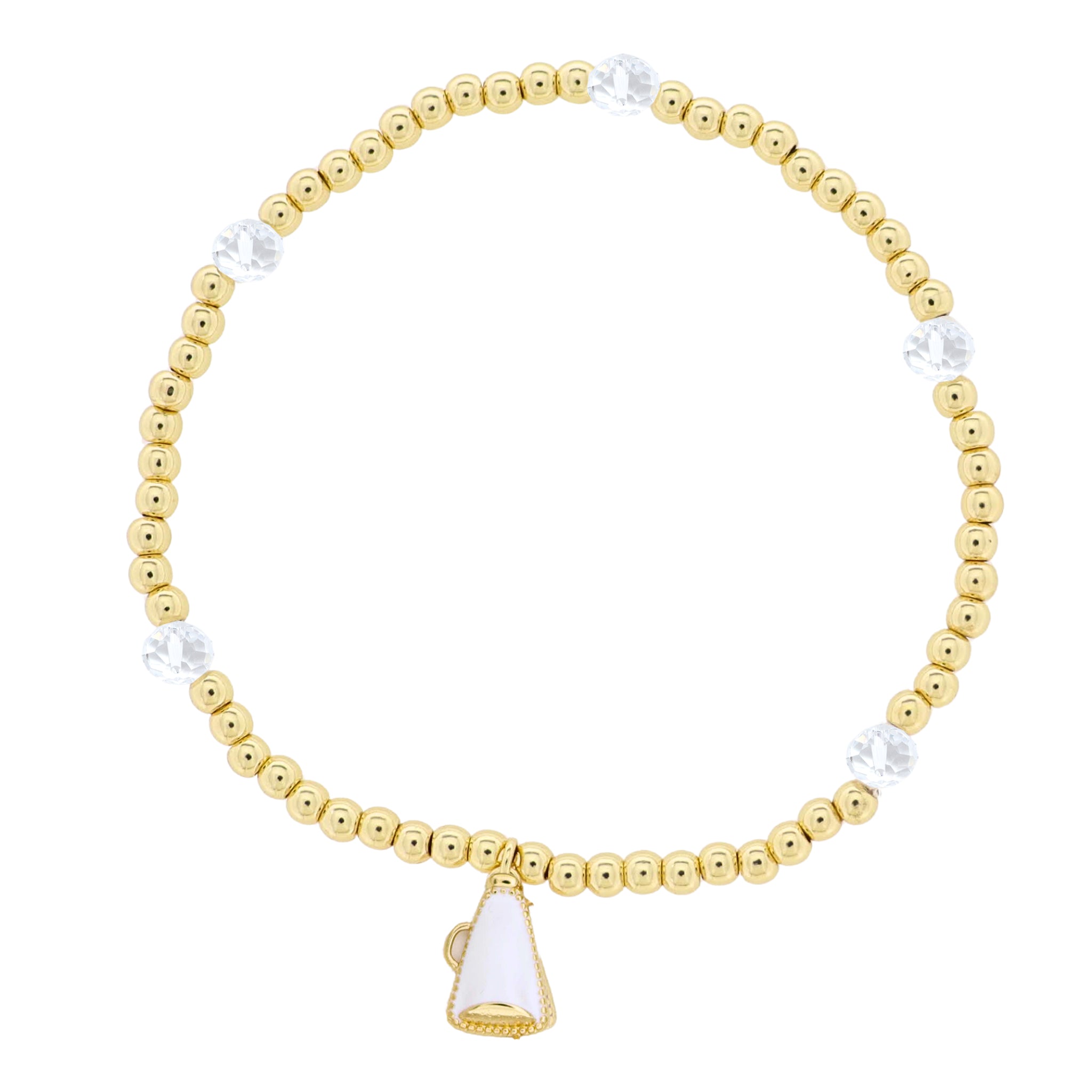 Jane Marie Kids 18K Gold Plated Gold & Clear Beaded Stretch Bracelet with White Megaphone