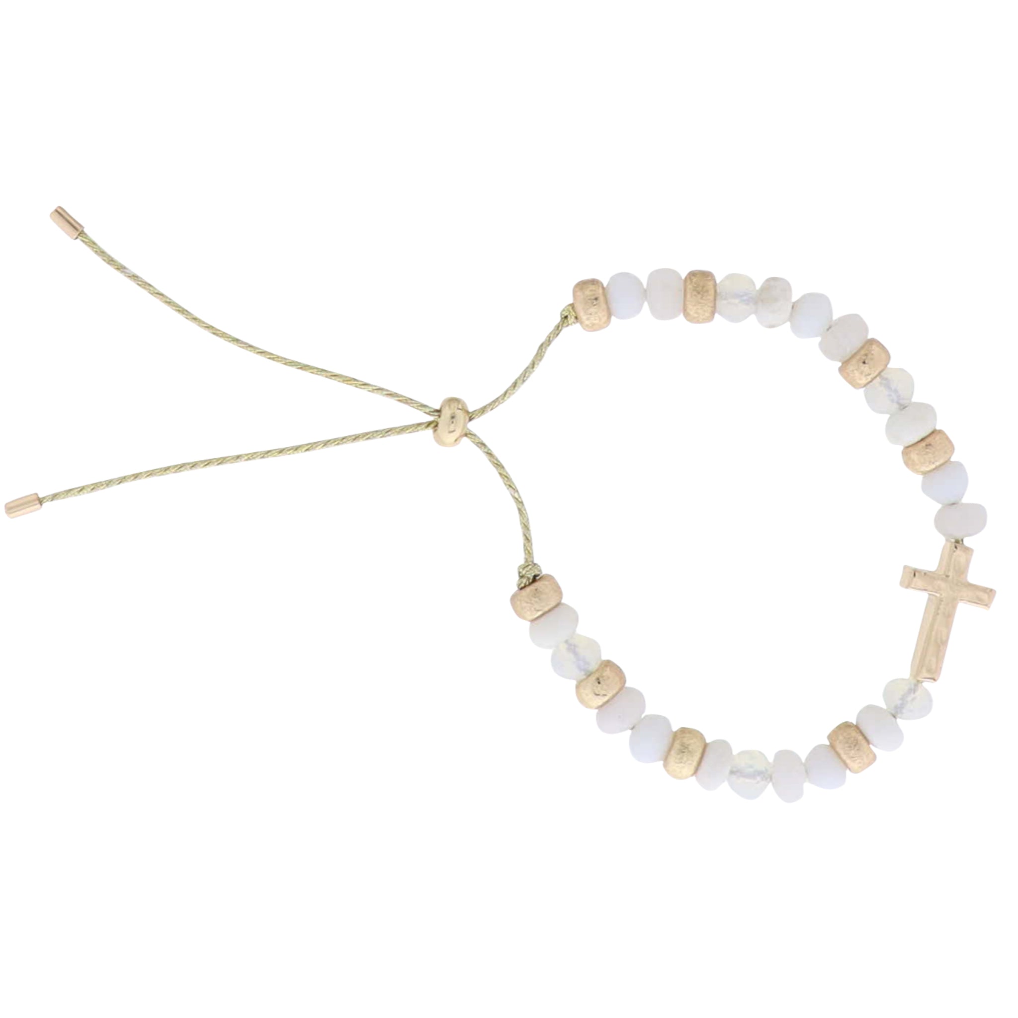 Jane Marie Kids White Semi Precious, Faceted Beaded Bracelet with Gold Cross