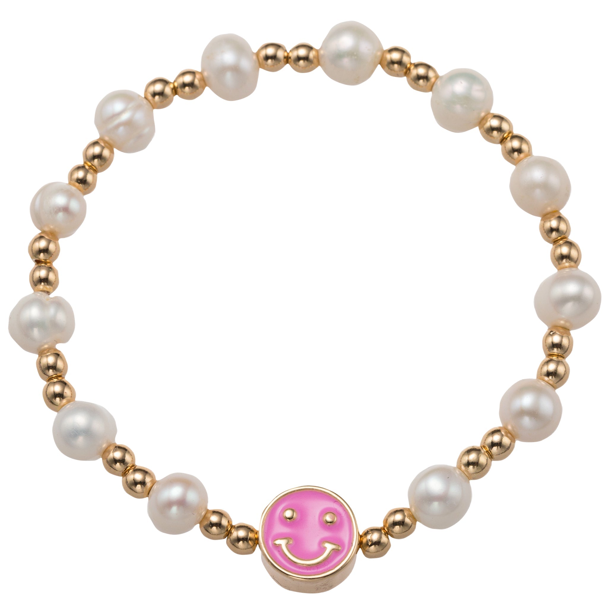 Jane Marie Kids Gold,Pearl Beaded Bracelet with Pink Happy Face