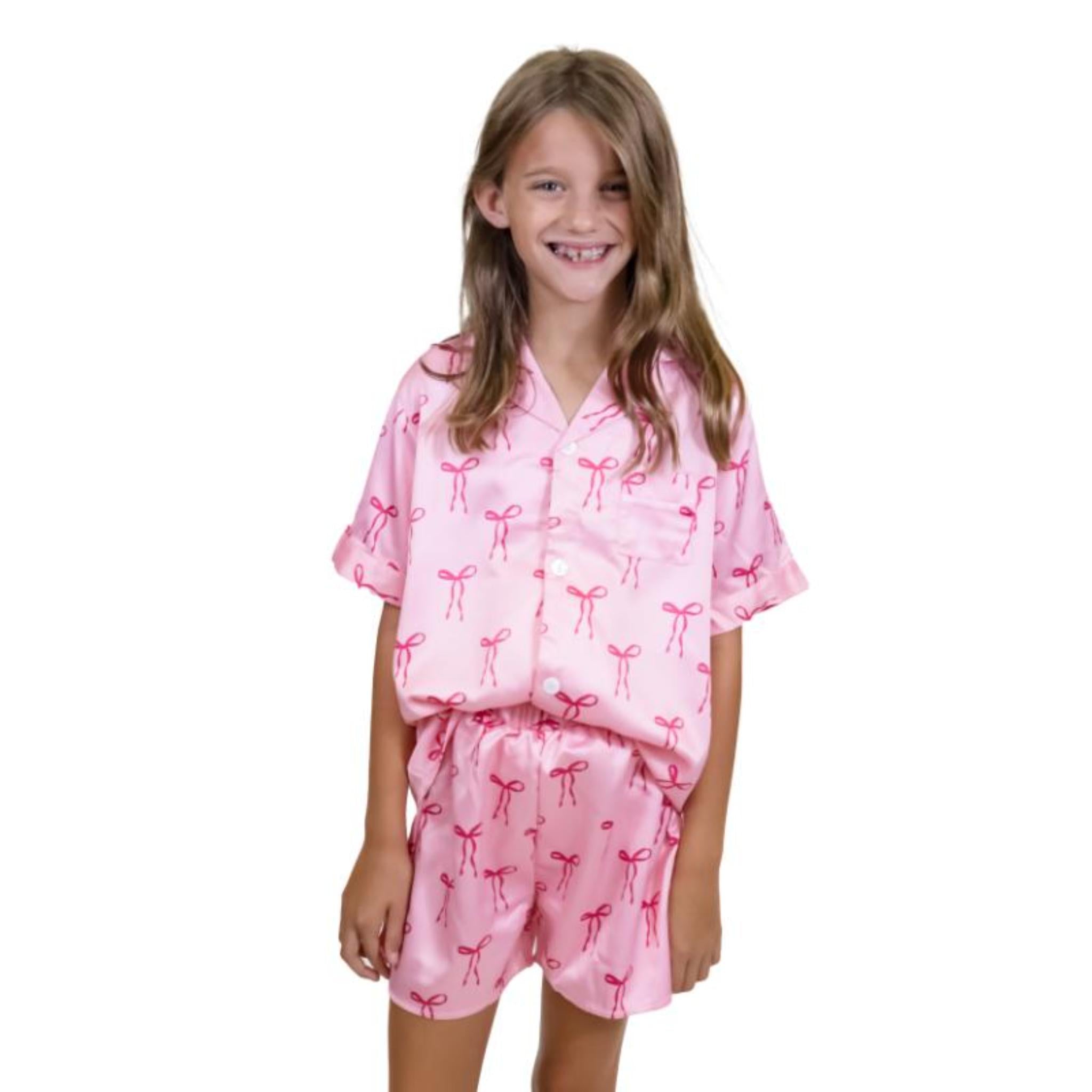 Jane Marie Kids Tied with a Bow Satin Pajama Short Set