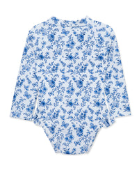 Little Me Blue Floral One-Piece Rashguard Swimsuit