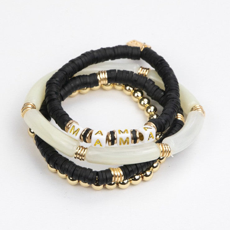 Le La Lo Mama Tubular Beaded Bracelet Set | Ladies Black