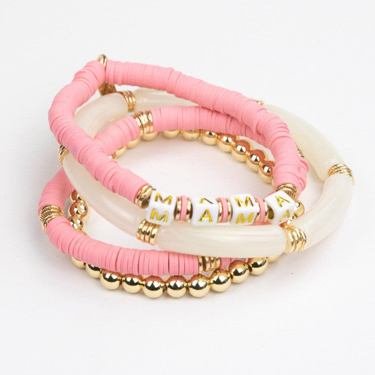 Le La Lo Mama Tubular Beaded Bracelet Set | Ladies Pink