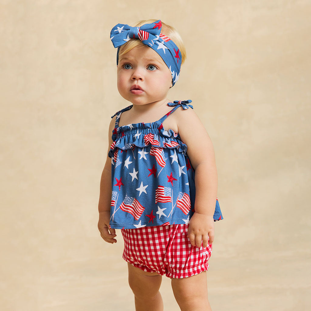Posh Peanut Sam Bow Strap Ruffled Top Bummie Set