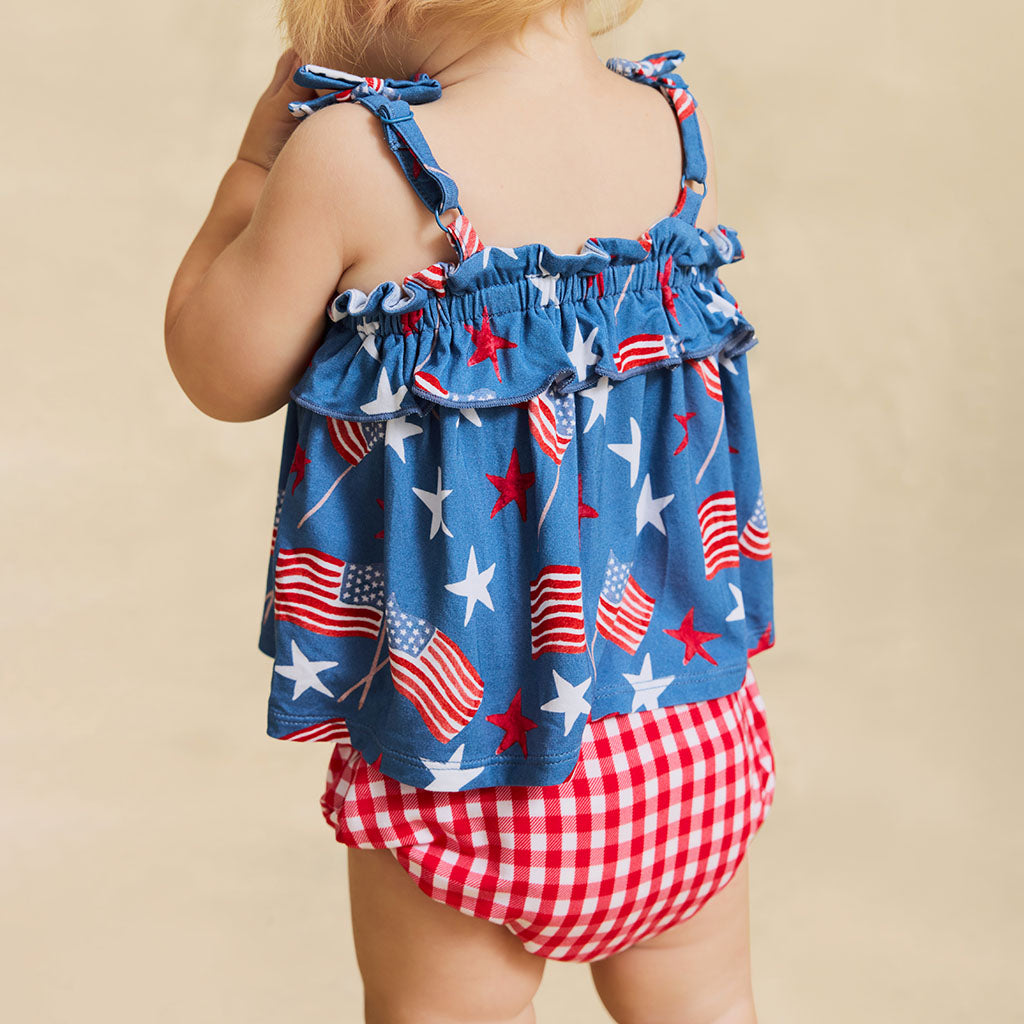 Posh Peanut Sam Bow Strap Ruffled Top Bummie Set