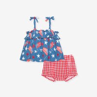 Posh Peanut Sam Bow Strap Ruffled Top Bummie Set