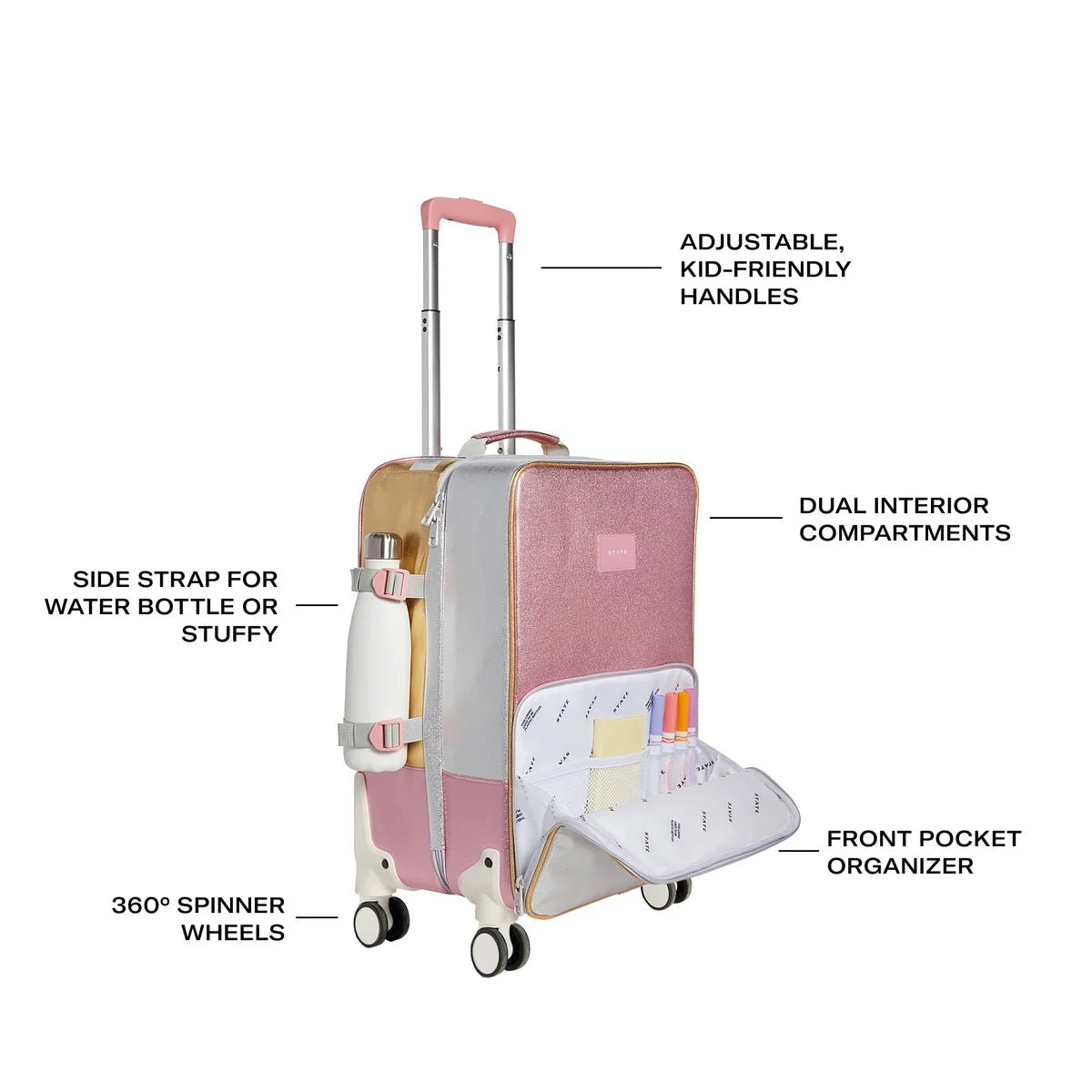 Pink & Silver Logan Carry-On Suitcase - Baby Biz