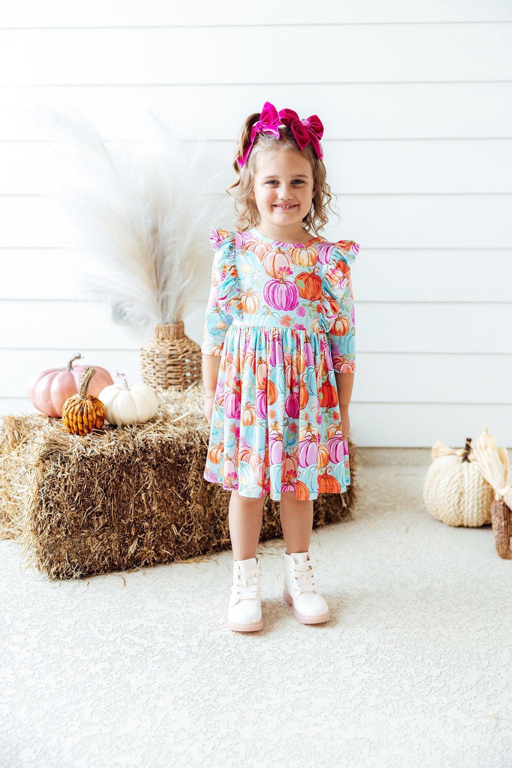 Mila & Rose Preppy Pumpkins Ruffle Twirl Dress
