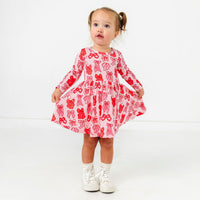 In My Jammers Valentine's Bow Long Sleeve Twirl Dress