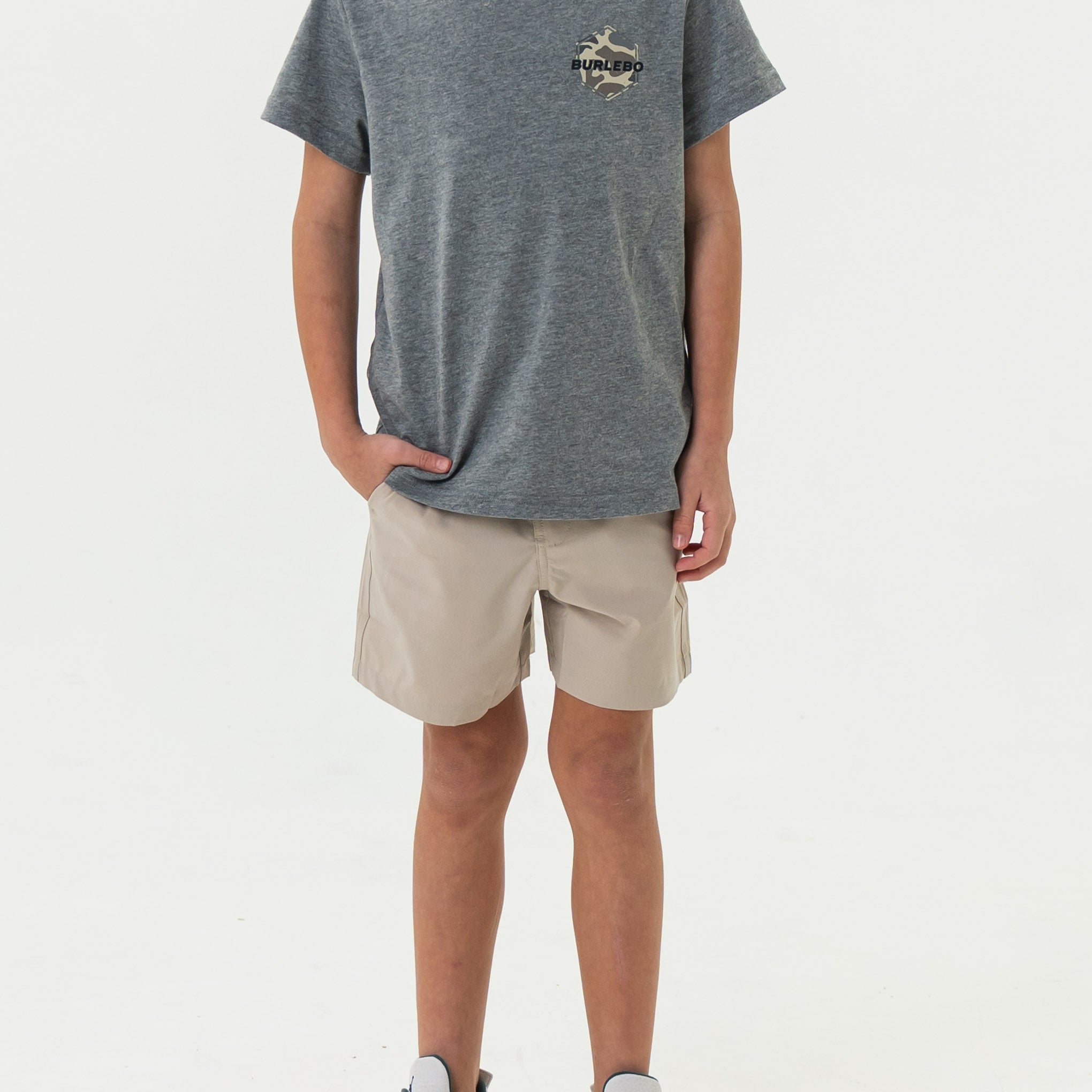 Burlebo Youth Everyday Short | Light Khaki | American Flag Pocket