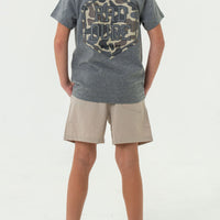 Burlebo Youth Everyday Short | Light Khaki | American Flag Pocket