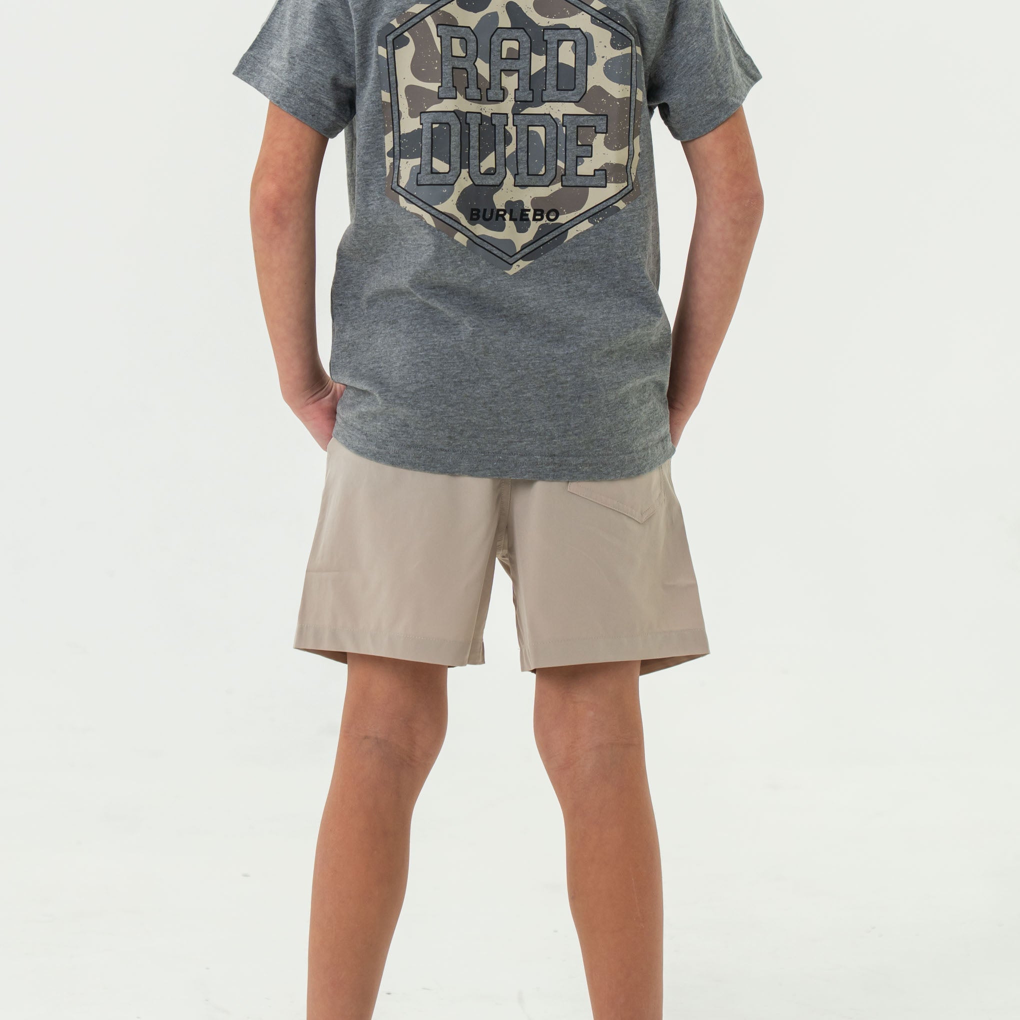 Burlebo Youth Everyday Short | Light Khaki | American Flag Pocket