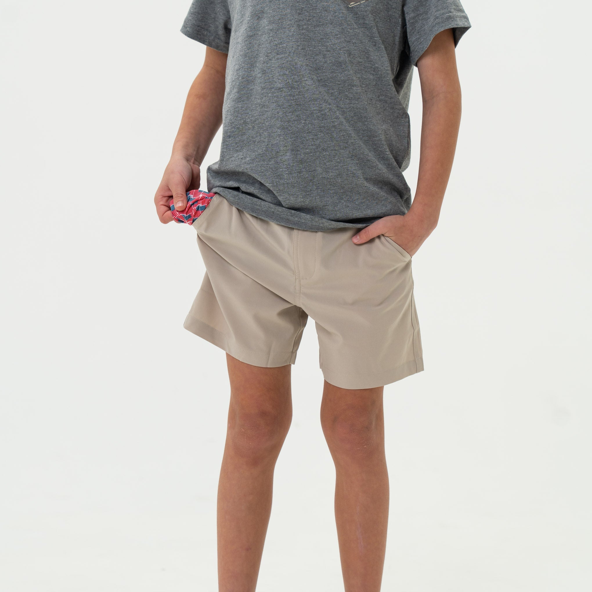 Burlebo Youth Everyday Short | Light Khaki | American Flag Pocket