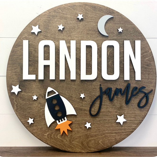 Sugar + Maple Round Sign | Space Ship